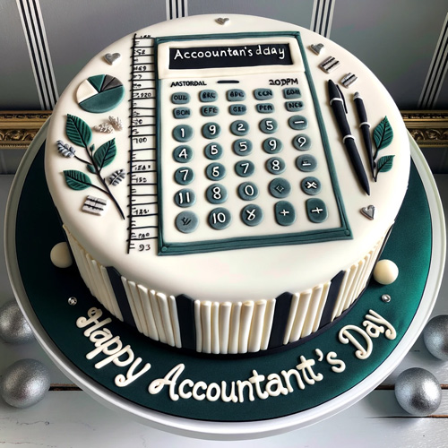 کیک روز حسابدار با ماشین حساب بزرگ